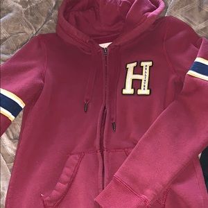 hollister burgundy zipped up hoodie